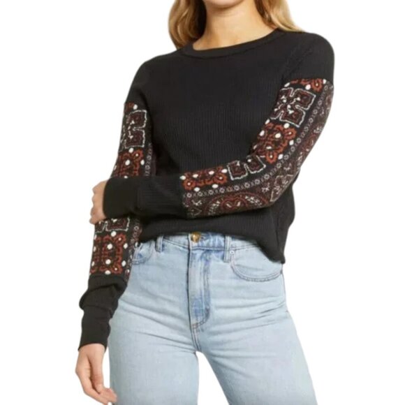 Free People Tops - Free People We The Free Nikki Thermal Layering Knit Long Sleeve Top Black Combo